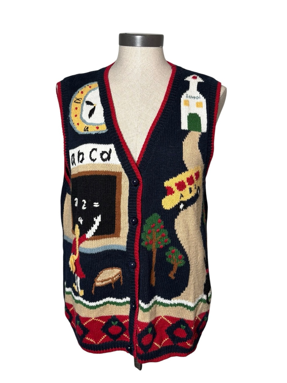 Vintage Capacity Teacher School Sweater Vest Small Cottagecore Novelty Knit
